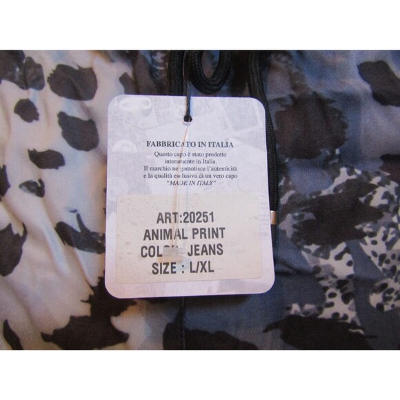 NWT New Collection Italian Animal Print Splashes of Gold Blue Pull On Pants L/XL - Picture 6 of 8